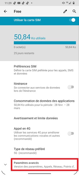 Configuration d’un point d’accès Internet (APN)